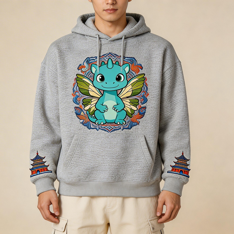 卡比嘟苗绣雷纹连帽卫衣